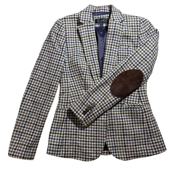 J. Crew Jackets & Blazers - J Crew Campbell Blazer Houndstooth Moon Wool Elbow Patches Womens 0 Equestrian